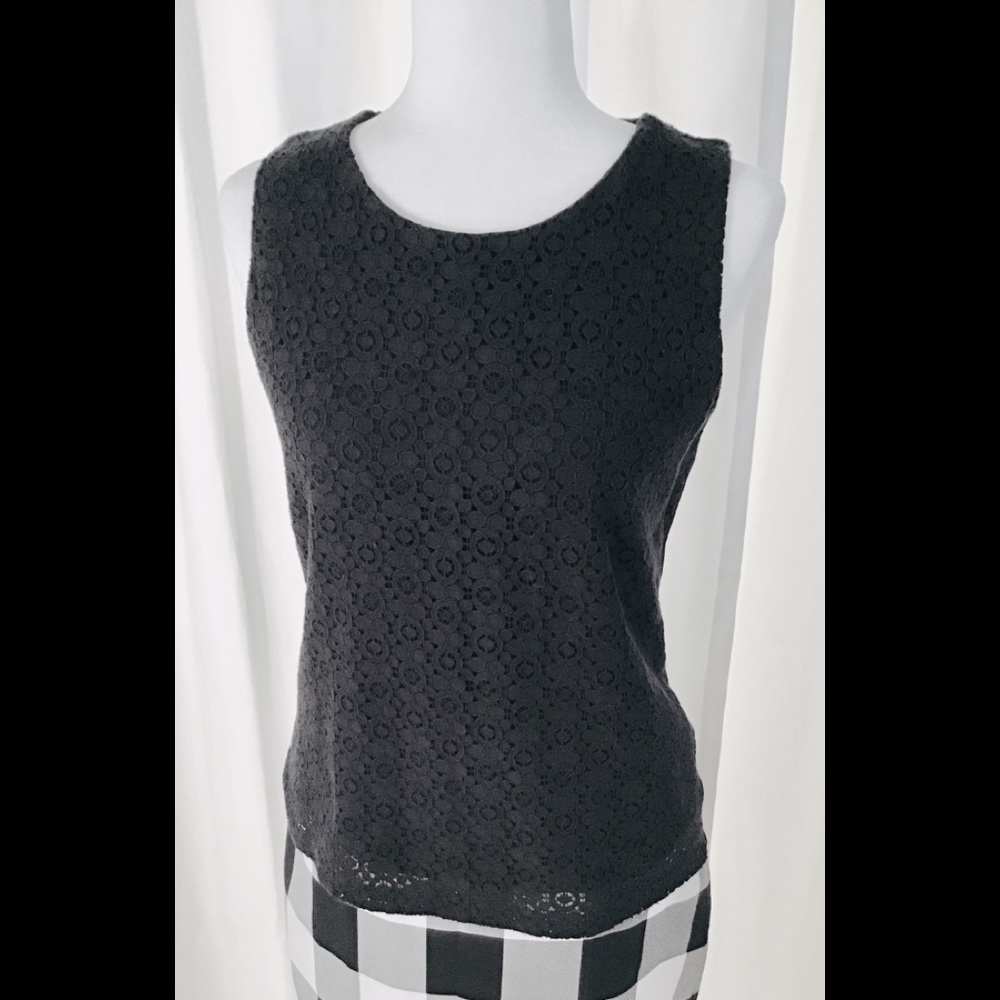 Talbots Black Eyelet Front Shell